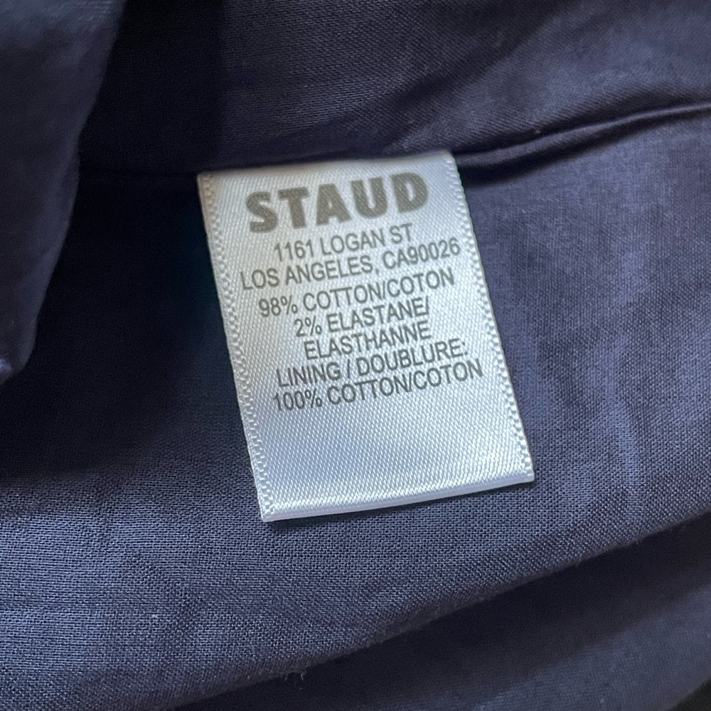 ✨NEW✨ STAUD Wells Midi Dress Navy Blue Classic Stretch Cotton Poplin Fit & Flare - Picture 7 of 9